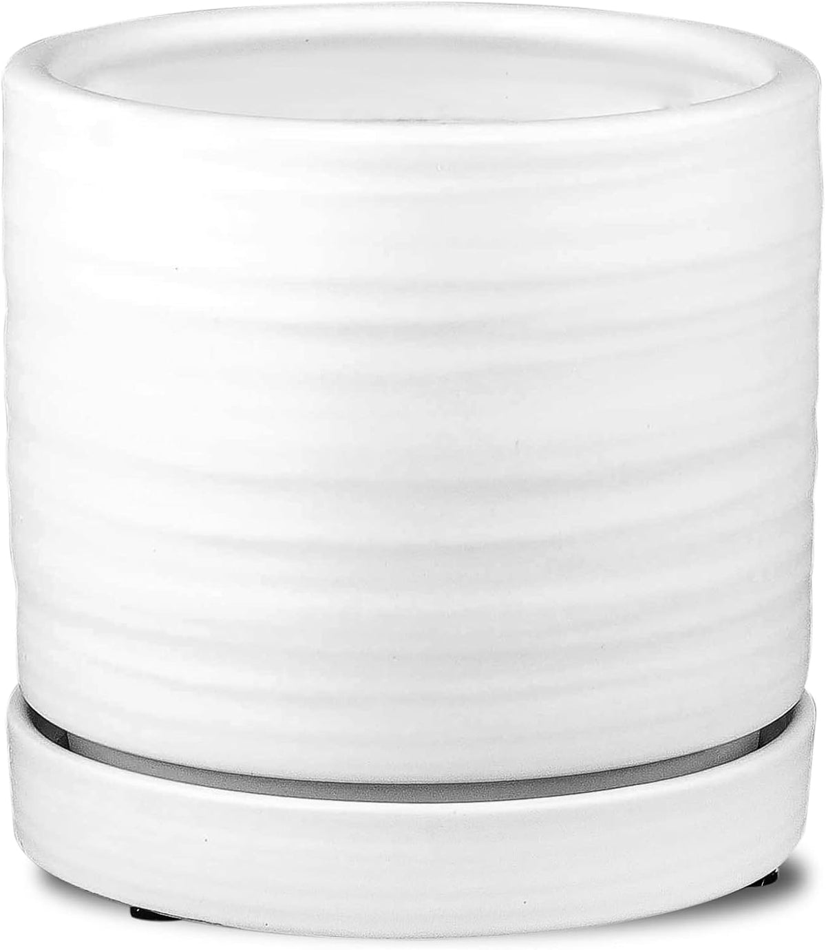 6 Inch Plant Pots, Ceramic Planter Pot with Drainage Hole & Saucer, Indoor/Outdoor Cylinder Round