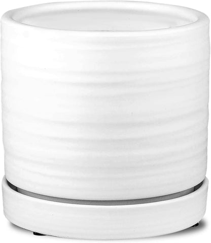 6 Inch Plant Pots, Ceramic Planter Pot with Drainage Hole & Saucer, Indoor/Outdoor Cylinder Round