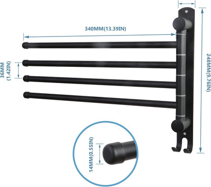 Black Towel Rack JSVER Swivel Towel Rack Wall Mounted, SUS304 Stainless Steel Towel Bar, 4 Arms