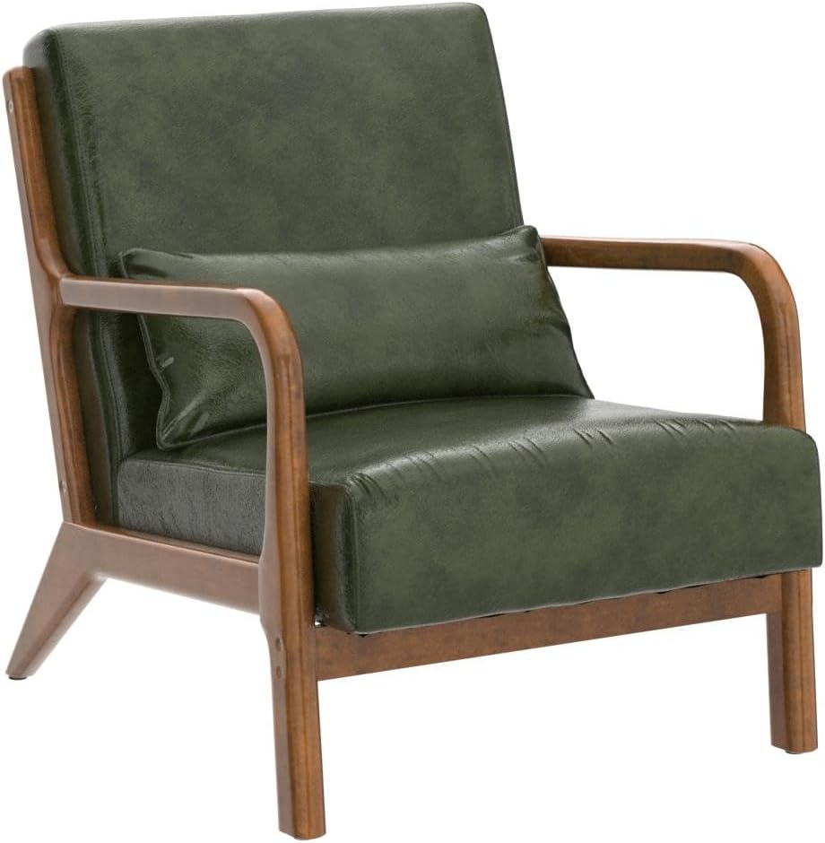 Glitzhome 2 Set Mid Century Hunter Green Accent Armchair, Single Reading Armchair PU Leather Lounge