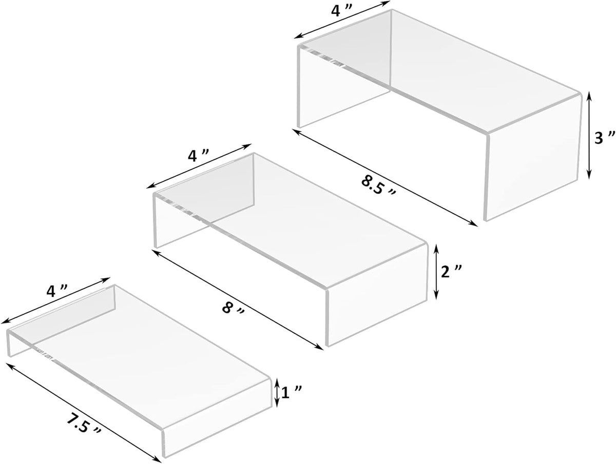 Acrylic Risers Display Stands 3pcs, Rectangular Dessert Table Display Set, Clear Display Shelf for