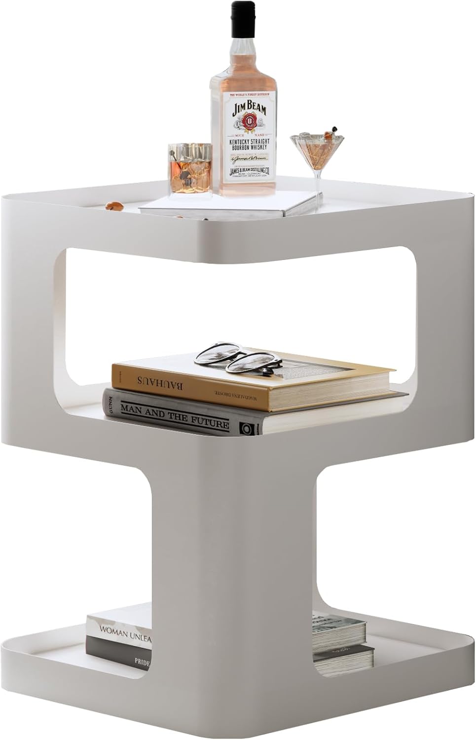 Modern Side Table,White end Table,Unique nightstand,Bedside Table,Metal 3-Tier Night Stand with