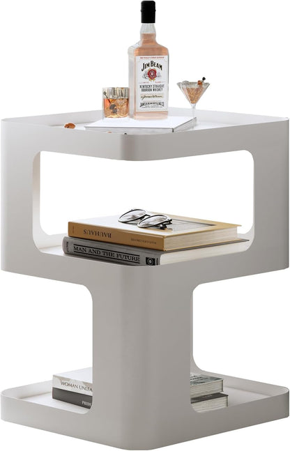 Modern Side Table,White end Table,Unique nightstand,Bedside Table,Metal 3-Tier Night Stand with