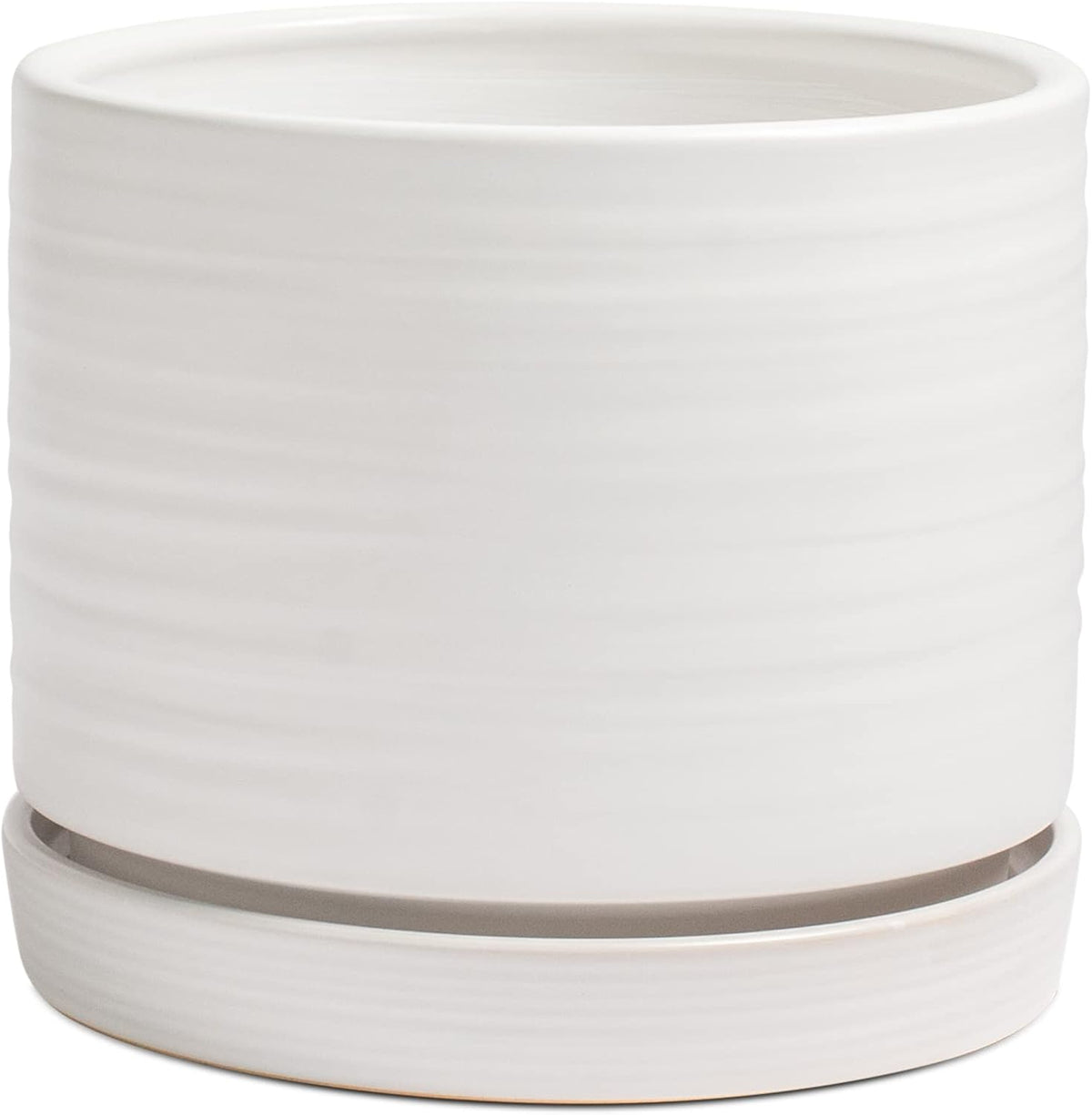 8 Inch Pots for Plants, Ceramic Planter Pot with Drainage Hole & Saucer, Indoor/Outdoor Cylinder