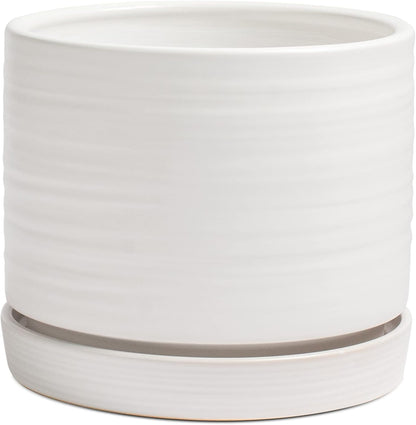 8 Inch Pots for Plants, Ceramic Planter Pot with Drainage Hole & Saucer, Indoor/Outdoor Cylinder