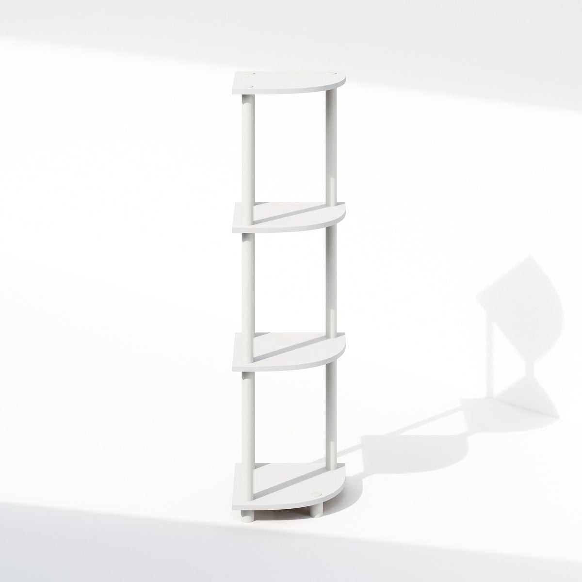 Furinno Turn-N-Tube Corner Shelf, 4-Tier Corner Bookshelf, White