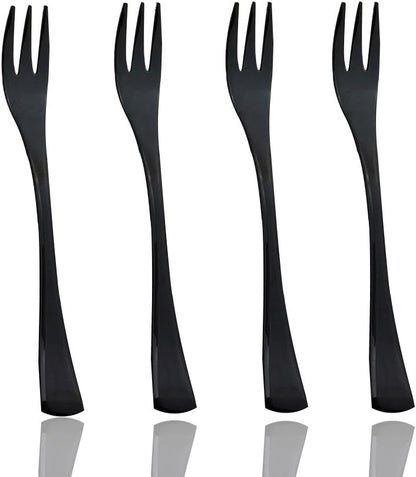 JASHII 18/10 Stainless Steel 4 Piece Mirror Polished Black Cake Fork Pie Fork Black Server Utensil
