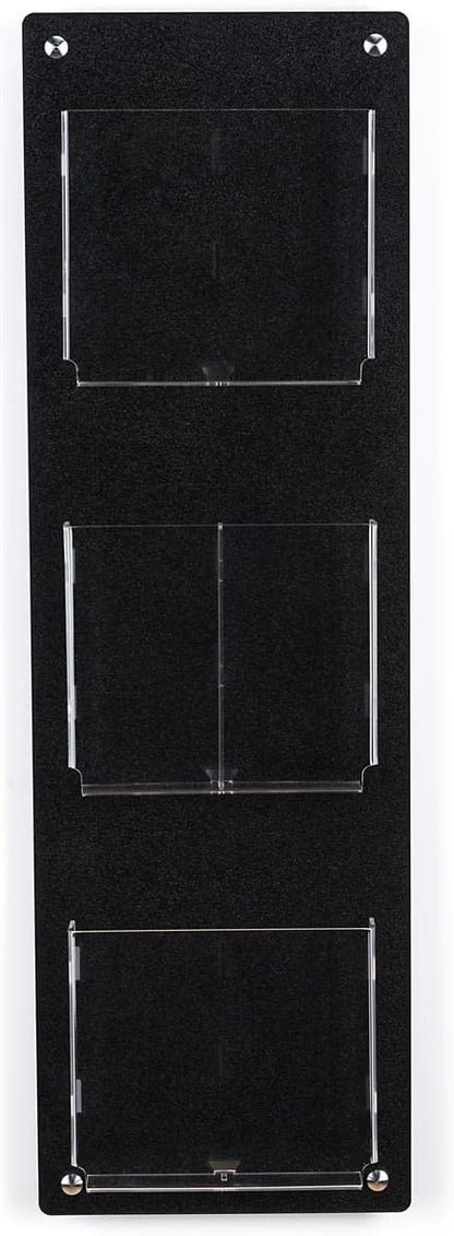 Displays2go Tiered Magazine Holder for Wall, 3-6 Adjustable Pockets, Frameless Acrylic - Black