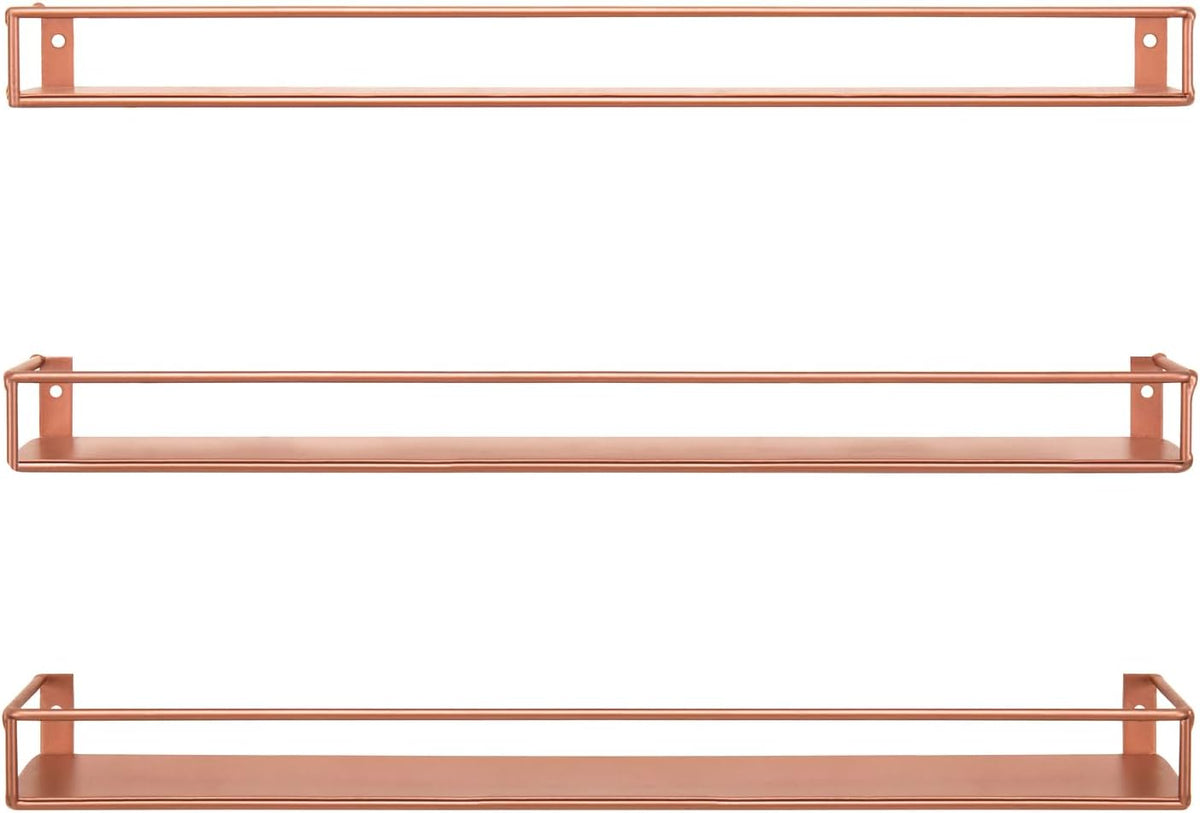 MyGift Modern Copper Metal Wall Mounted Display Racks, Set of 3