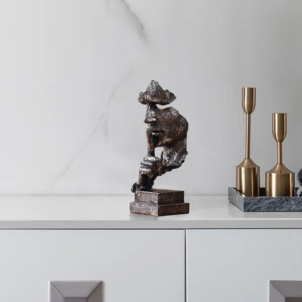 Silence is a Golden Statue Modern Mens Creative Office Home Room Decorations Sculpture Bookshelf
