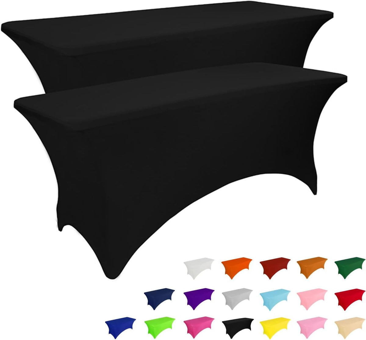 IVAPUPU 2 Pack 4FT Table Cloth for Rectangular Fitted Events Stretch Black Table Covers Washable