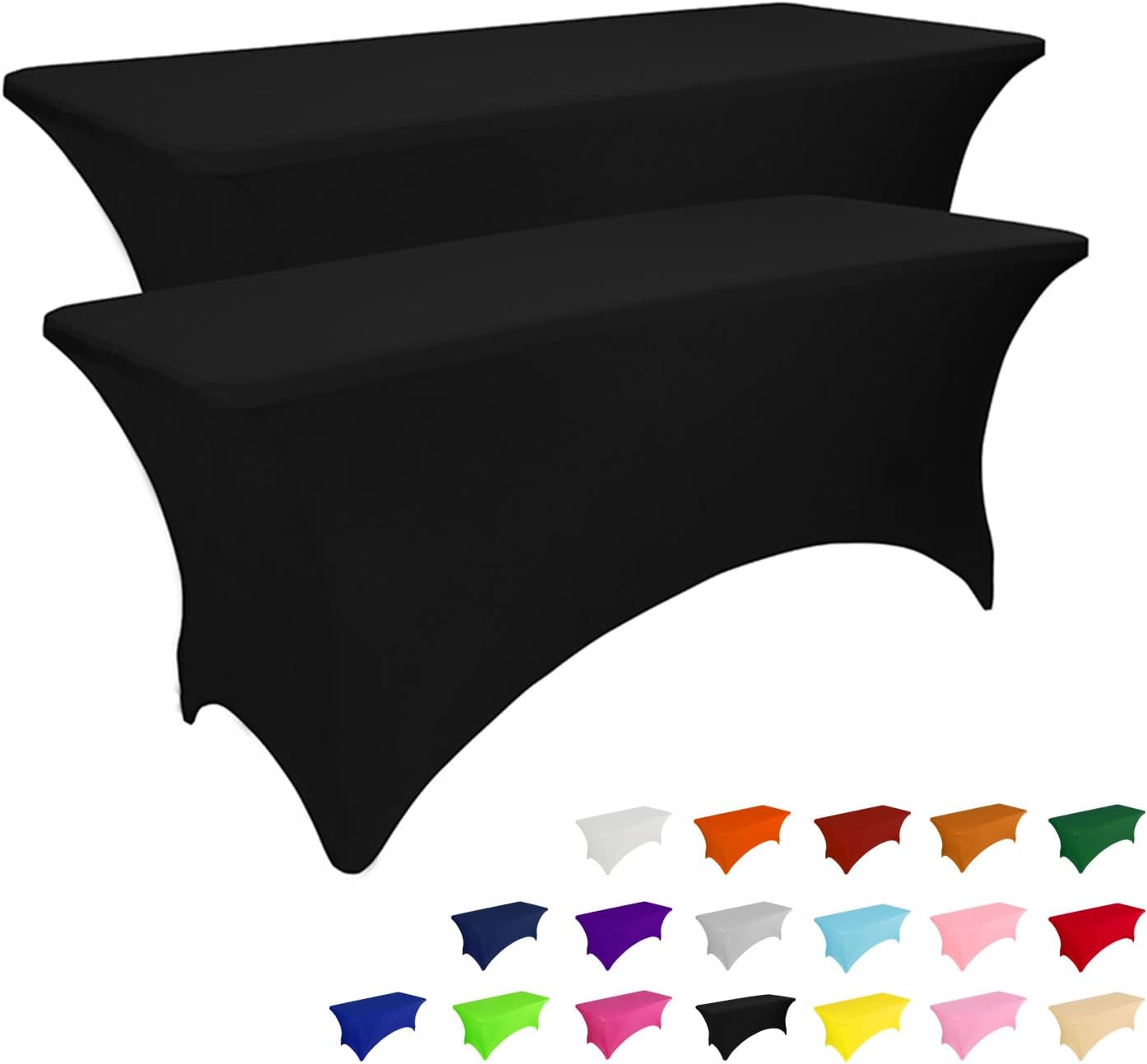 IVAPUPU 2 Pack 4FT Table Cloth for Rectangular Fitted Events Stretch Black Table Covers Washable