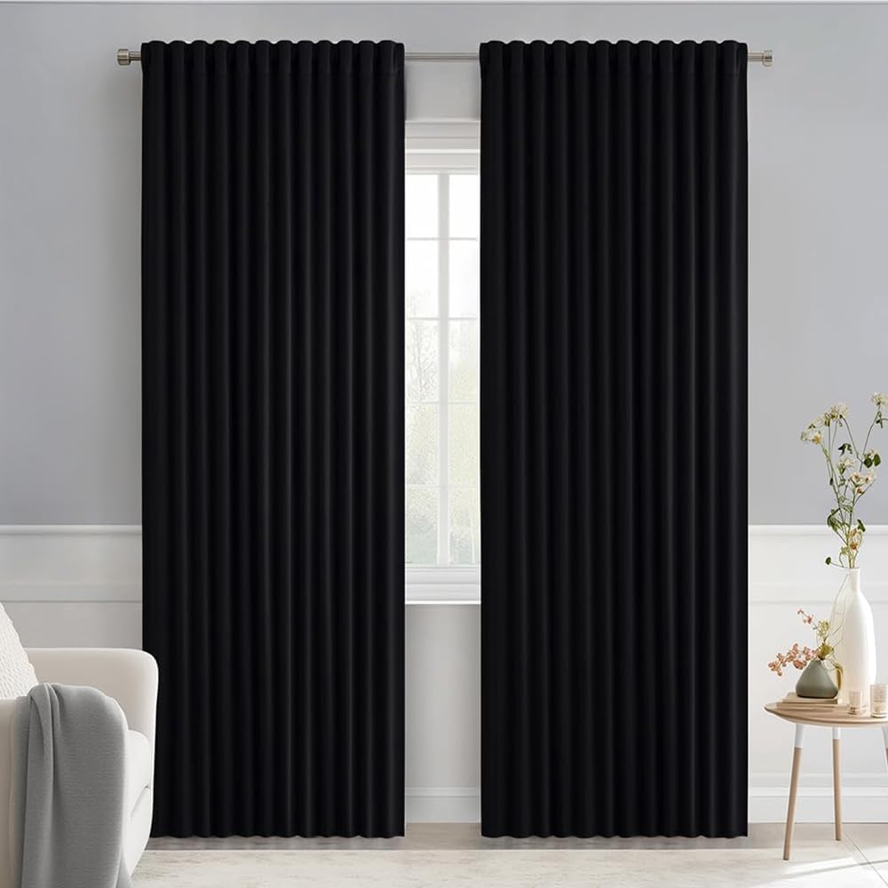 MIULEE Black Back Tab Blackout Curtains 84 Inch Length 2 Panels Set for Living Room Bedroom