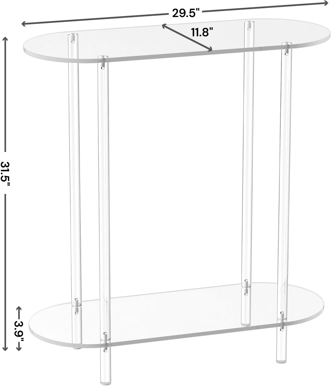 Acrylic Console Table, Oval, 29.5" Small Entryway Table, Clear Entry Table for Sofa, Foyer