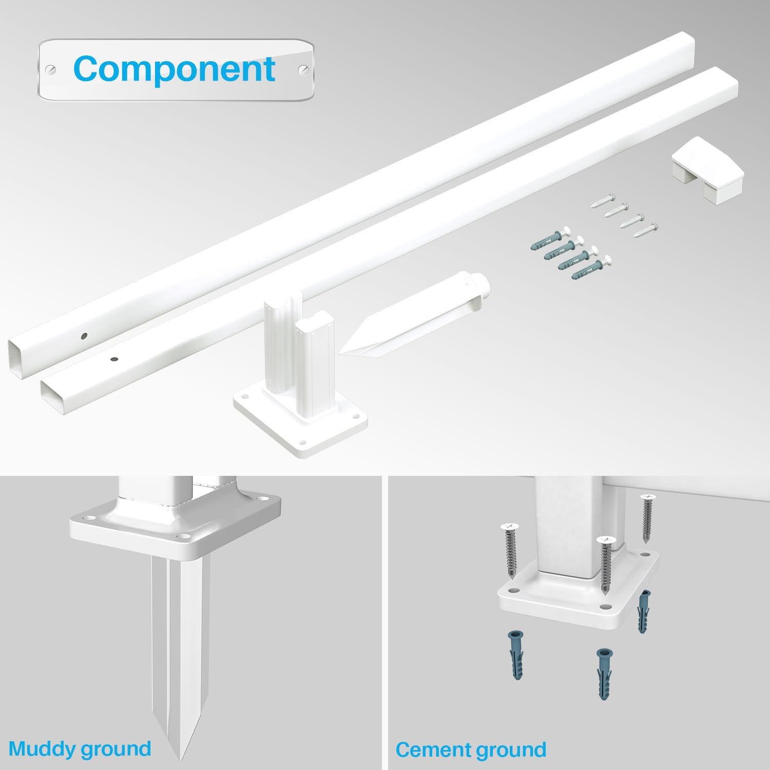 Patio Vinyl Picket Fence Post Kit 30" High for Straight PVC Decorative Fence, Installed in Muddy