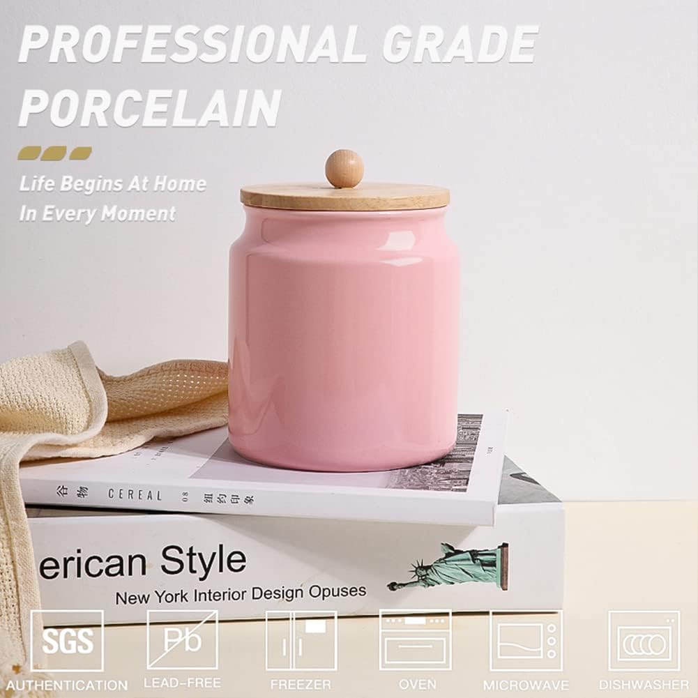 Sweejar Ceramic Kitchen Canisters, 28 FLOZ Porcelain Food Storage Jar with Airtight Seal Wooden