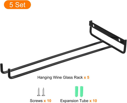 uxcell 5Pcs Wine Glass Rack, 10.43 Inch Iron Wine Glasses Rack Under Cabinet Stemware Rack - Wall