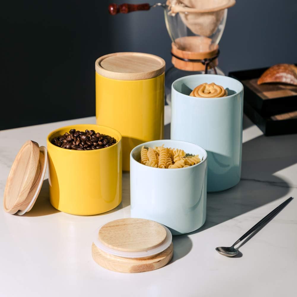 Sweejar Kitchen Canisters Ceramic Food Storage Jar, Stackable Containers with Airtight Seal Wooden