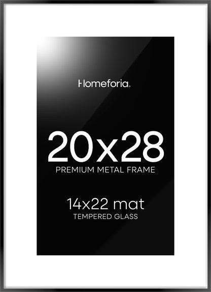 Homeforia 20 x 28 Picture Frame Black, High End Metal 20x28 Poster Frames with Mat 14x22 for Photo