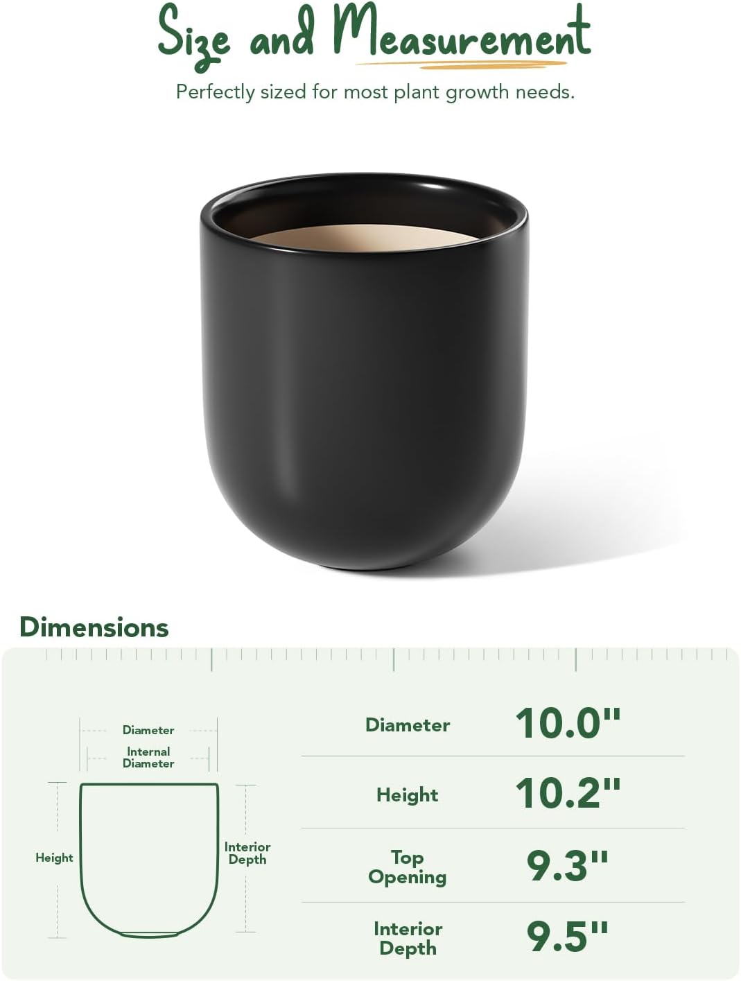 LE TAUCI 10 Inch Plant Pot, Ceramic Pots for Plants with Drainage Hole and Rubber Plug, Plant Pots