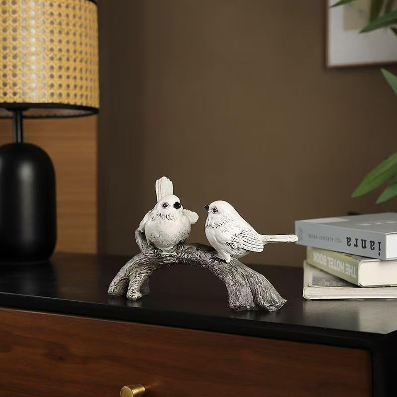 Resin Love Birds on Branch - 9.8 Inch Couple Bird Statue, Romantic Home Decor Gift for Valentine's