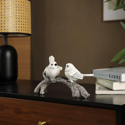 Resin Love Birds on Branch - 9.8 Inch Couple Bird Statue, Romantic Home Decor Gift for Valentine's