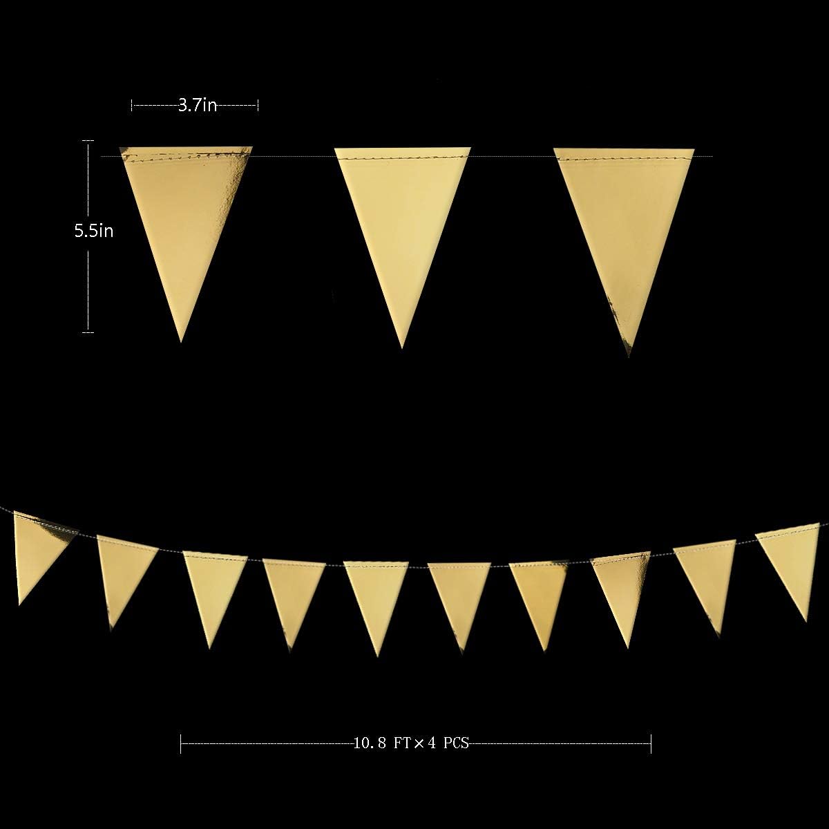 40Ft Gold Party Decoration Triangle Flag Banner Double Sided Metallic Paper Pennant Bunting Garland
