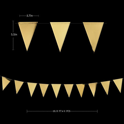 40Ft Gold Party Decoration Triangle Flag Banner Double Sided Metallic Paper Pennant Bunting Garland