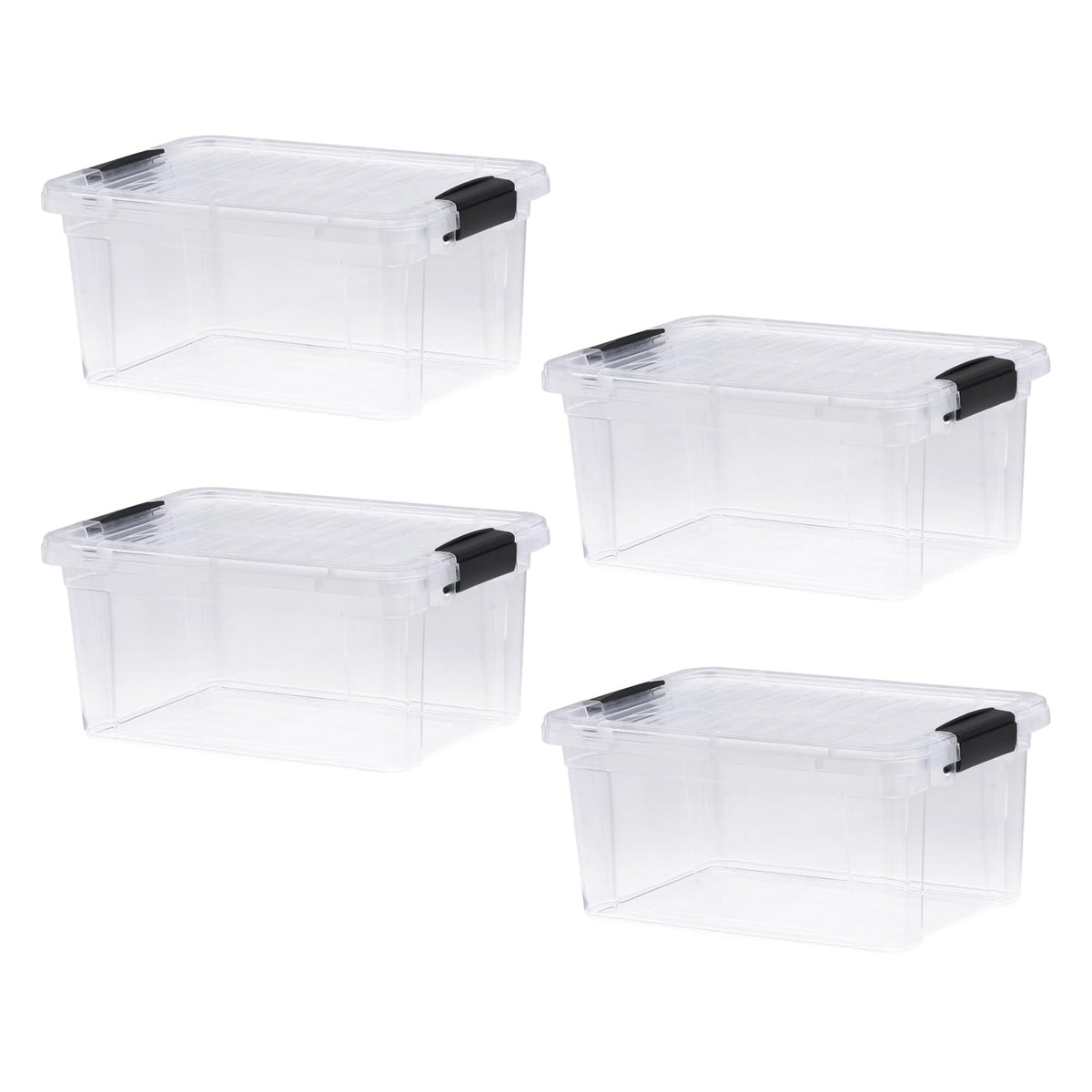 Superio Storage Bins with Lids- 4 Pack, 6.6 Qt Clear Boxes for Organizing, Stackable Plastic