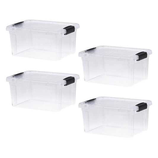 Superio Storage Bins with Lids- 4 Pack, 6.6 Qt Clear Boxes for Organizing, Stackable Plastic