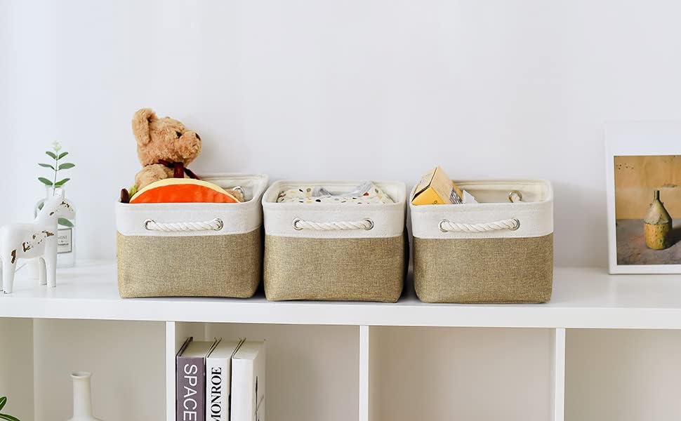 TheWarmHome Storage Basket for Organizing - 14x10x7 inch Medium 3 Pack Collapsible Storage Bin for
