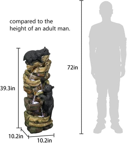 39.3 Inch 5 Tier Outdoor Garden Water Fountain Bears Climbing Tree Resin Fountain with LED Lights