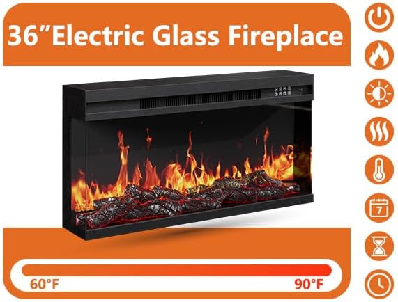 3-Sided Glass Farmhouse Fireplace TV Stand for TVs Up to 100 Inch, Entertainment Center with 36"