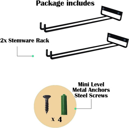 2 Packs 12 Inch Wine Glass Rack Wall Mounted Wine Glass Holder Under Cabinet, Hanging Stemware