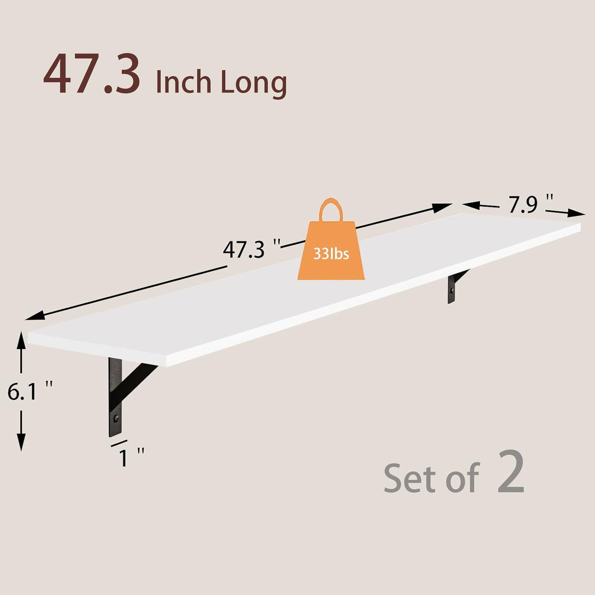 DINZI LVJ Long Wall Shelves, 47.3Inch Wall Mounted Shelves Set of 2, Extra Large Wall Storage
