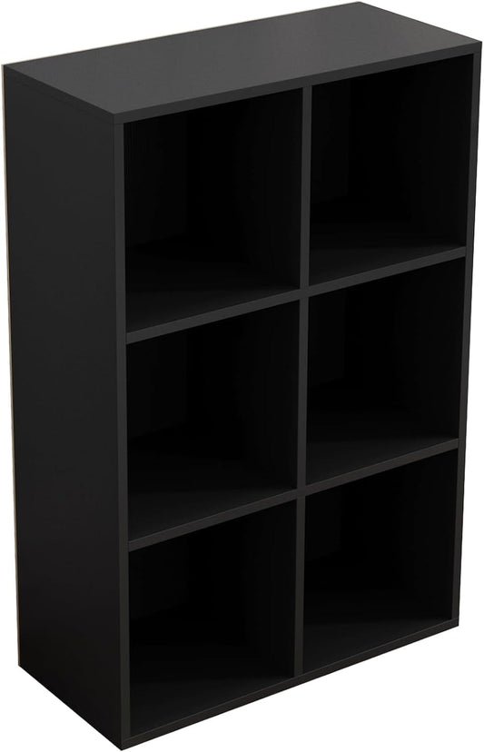 6-Cube Storage Shelf Bookcase - Wooden 3-Tier Floor Standing Open Bookshelf for Home and Office