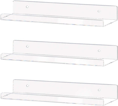 Weiai Clear Acrylic Shelf 15" Invisible Floating Wall Ledge Bookshelf, Kids Book Display Shelves