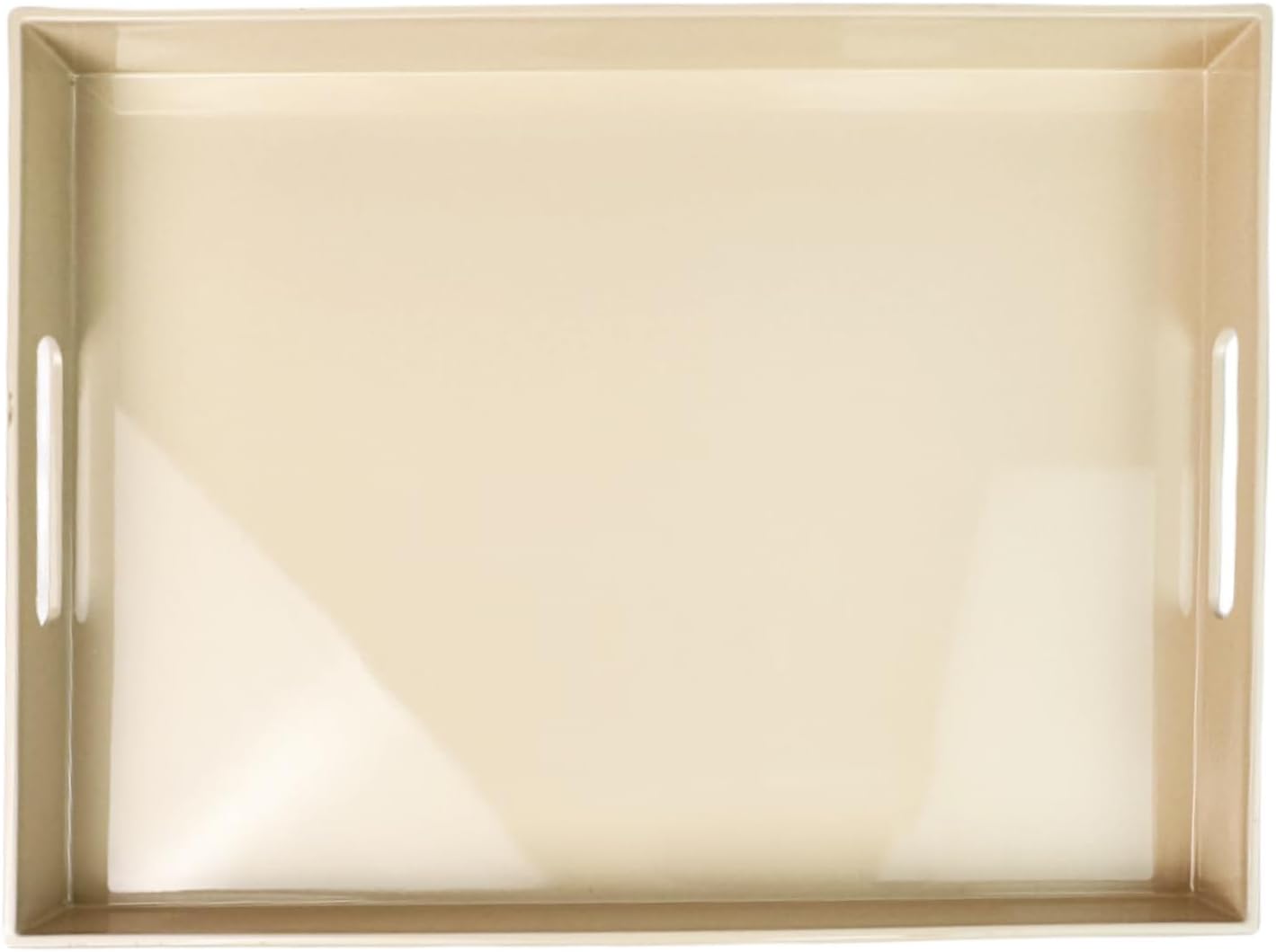 Beige Decorative Tray, Rectangular Large Serving Tray with Handles, Plastic Coffee Table Tray for