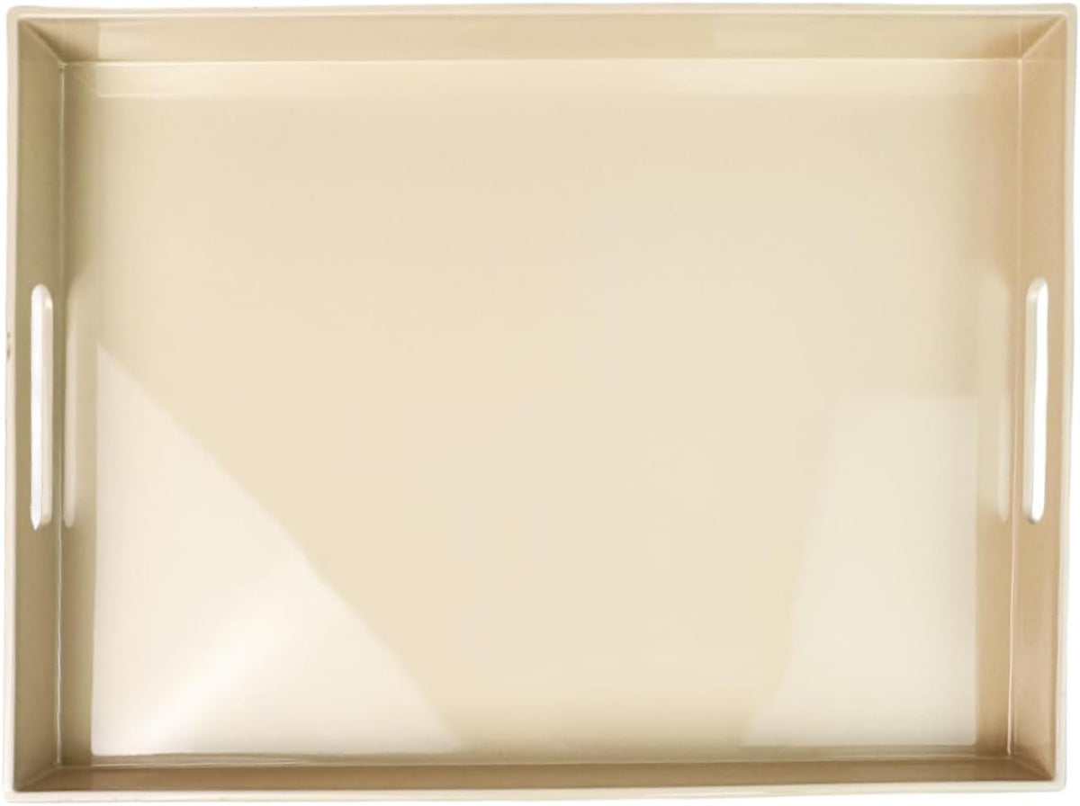 Beige Decorative Tray, Rectangular Large Serving Tray with Handles, Plastic Coffee Table Tray for