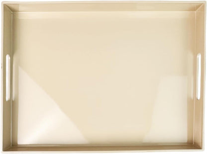 Beige Decorative Tray, Rectangular Large Serving Tray with Handles, Plastic Coffee Table Tray for