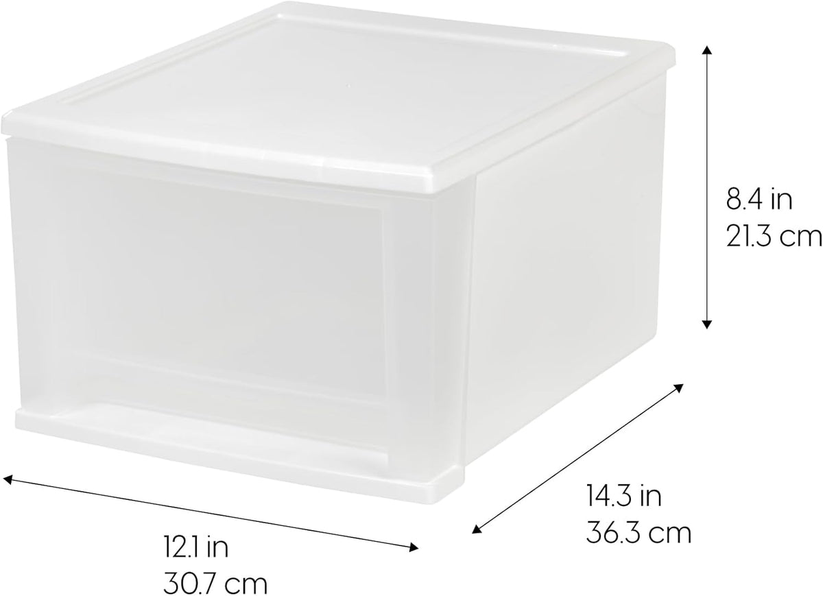 IRIS USA 17 Qt. Plastic Drawer Storage Organizer Stacking Drawers, 4-Pack, Stackable Unit with