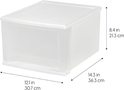IRIS USA 17 Qt. Plastic Drawer Storage Organizer Stacking Drawers, 4-Pack, Stackable Unit with