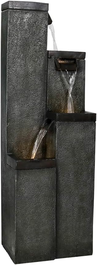 Modern Floor-Standing Water Fountain 39.3” High, Indoor Outdoor Water Fountain with Lights for