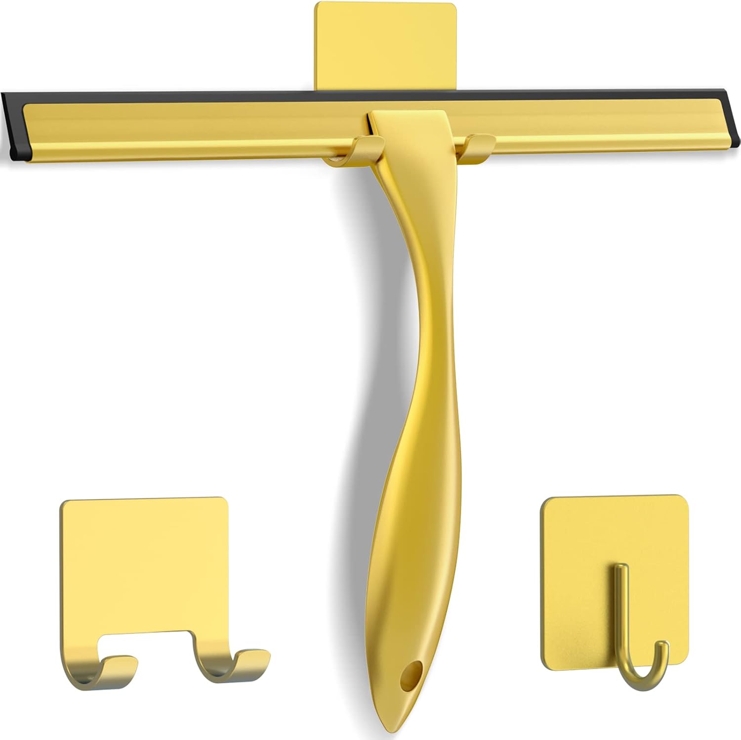 All-Purpose Stainless Steel Shower Squeegee for Shower Doors with 2 Adhesive Hooks, Bathroom