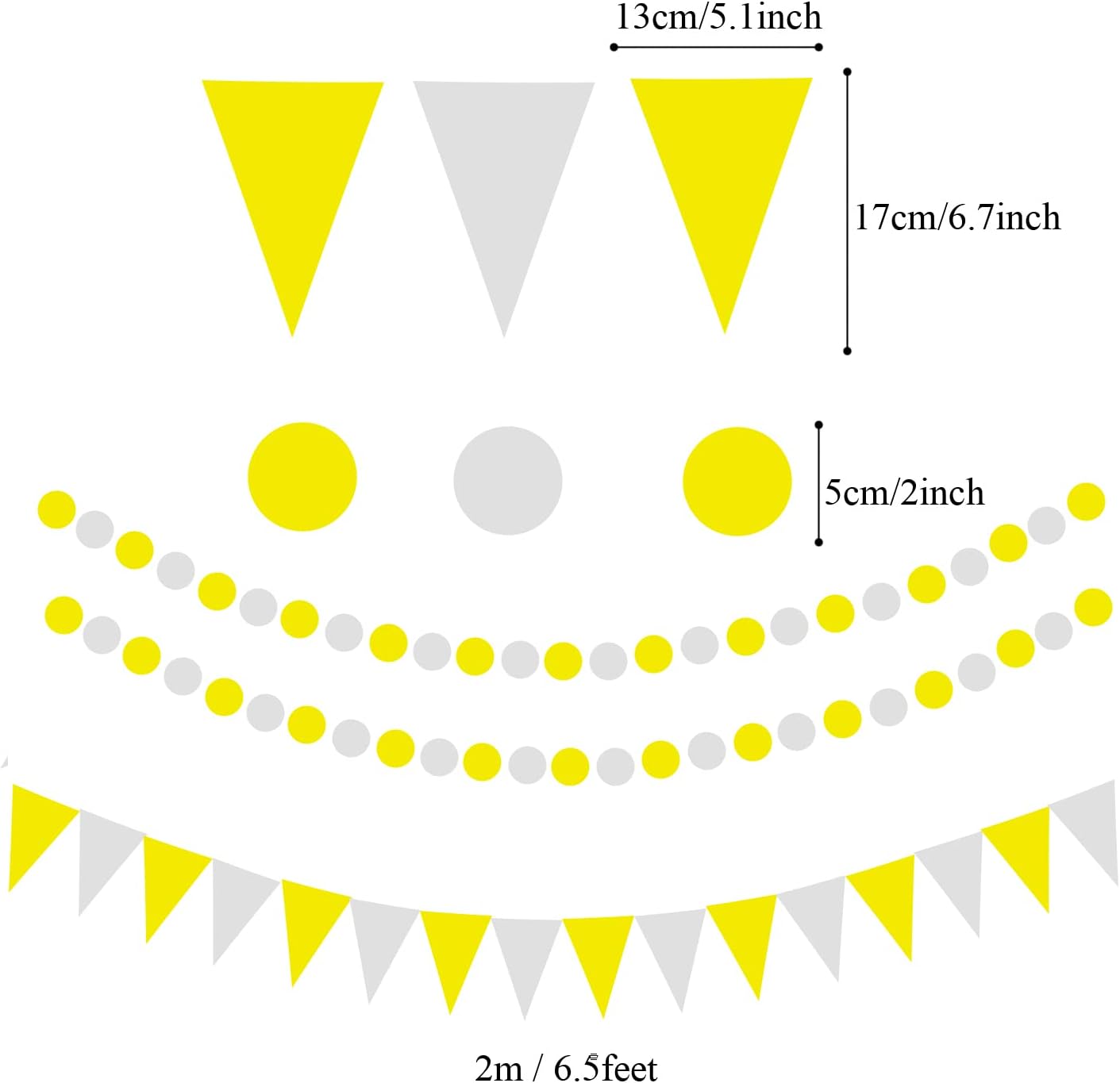 ZERODECO Party Decoration, 21 Pcs Yellow Hanging Paper Fans Pom Poms Flowers, Garlands String Polka