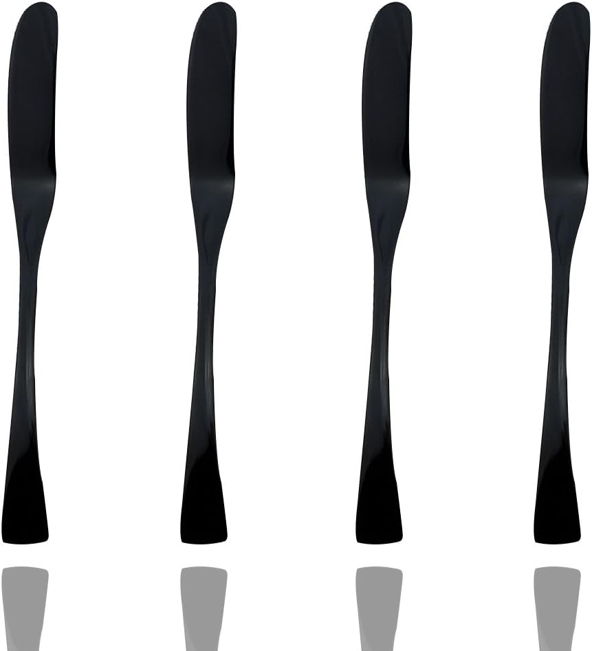 JASHII 18/10 Stainless Steel 4 Piece Mirror Polished Black Butter Knife Bagels Cheese Knife Black