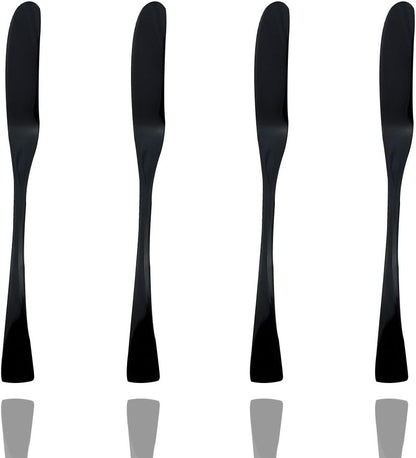 JASHII 18/10 Stainless Steel 4 Piece Mirror Polished Black Butter Knife Bagels Cheese Knife Black