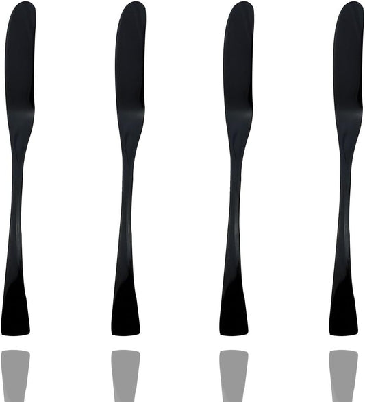 JASHII 18/10 Stainless Steel 4 Piece Mirror Polished Black Butter Knife Bagels Cheese Knife Black