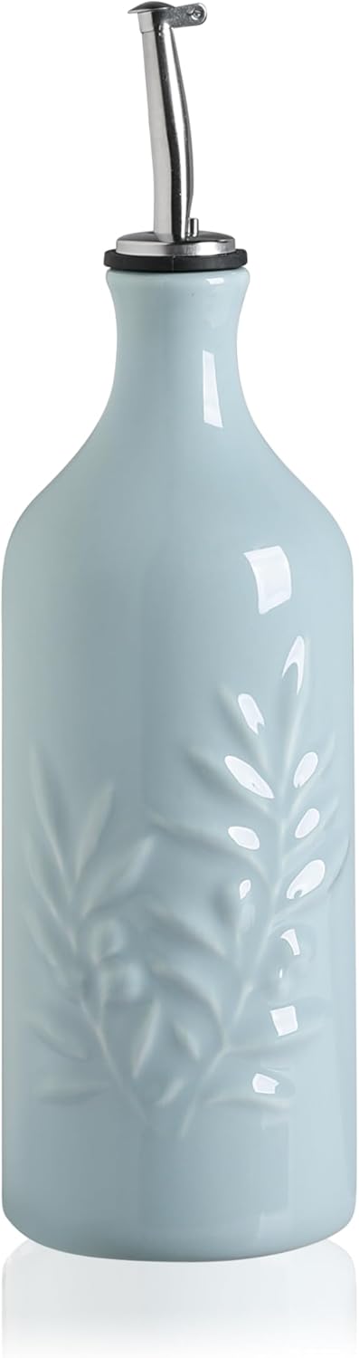 Sweejar Ceramic Olive Oil Dispenser Bottle, 20 Oz Relief Opaque Oil Cruet Protects Oil To Reduce