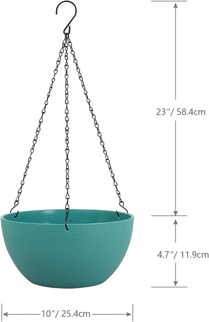 10 inch Hanging Planters for Outdoor Indoor Plants with Drainage Holes and Chain, 2 Pack Round